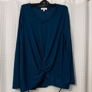 Chic Teal Long Sleeve Twist Front Top Size XL
